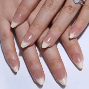 24pcs Glossy Long Ballet Fake Nails, Gradient Pinkish Press On Nails With Flower And Shiny Sequin Rhinestone Design, Sparkling Full Cover False Nails For Women Girls