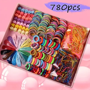 780pcs Girls Barrette Hair Tie Set Colorful Ponytail Hair Clip Rubber Band with Ice Cream Barrette Hair Accessories Set (Without Box)