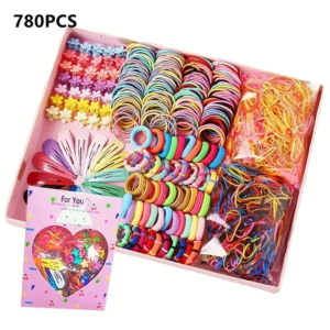 780pcs Girls Barrette Hair Tie Set Colorful Ponytail Hair Clip Rubber Band with Ice Cream Barrette Hair Accessories Set