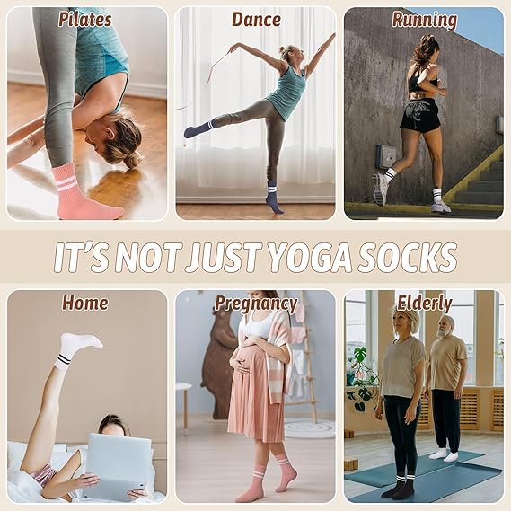 3 Pairs Pilates Socks with Grips for Women, Yoga Barre Socks, Non-Slip Socks for Workout Athletic Socks - Image 5