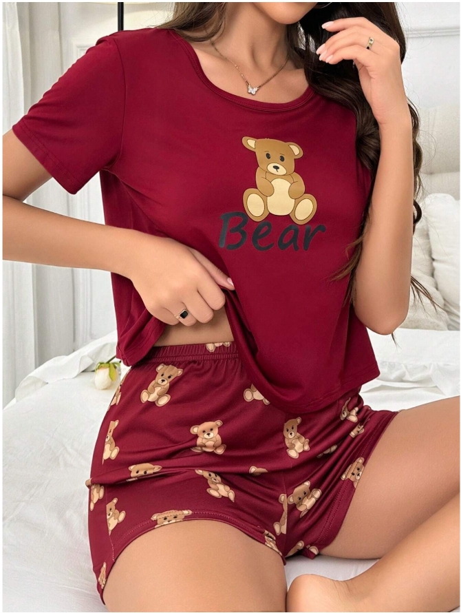 Women’s 2 Piece Pajama Set Short Sleeve Top and Shorts Soft Lounge Sleepwear Outfit for Home Travel and Daily Wear (M)