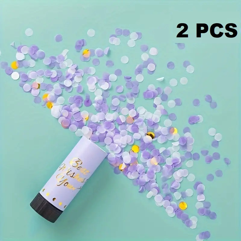 Confetti Poppers Party Cannon 2pcs Small Party Poppers Confetti Cannon for Eid, Wedding, Birthday, Graduation, Baby Shower, Anniversary, New Year's Party Celebrations Supplies Paper Poppers