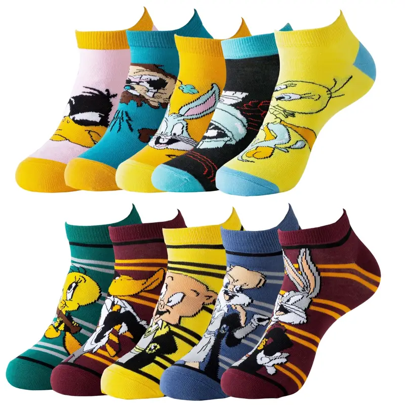 6 Pairs Random Kid's Fashion Cartoon Crew Socks - Breathable & Comfortable, Casual Street Style for All Seasons