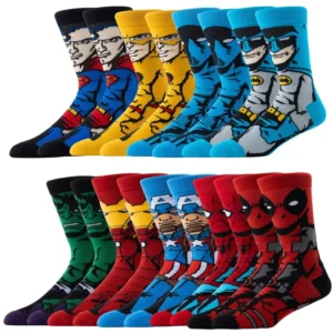 Random Superhero Pattern 3 Pairs of Boy's Mid-Calf Crew Socks, Breathable Comfy Casual and Fashion Socks