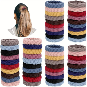 60 Pcs Seamless Hair Ties Ponytail Holders Thick Elastic Hair Tie Cotton No Crease Hair Band for Thick Heavy and Curly Hair, Lightweight Highly Elastic