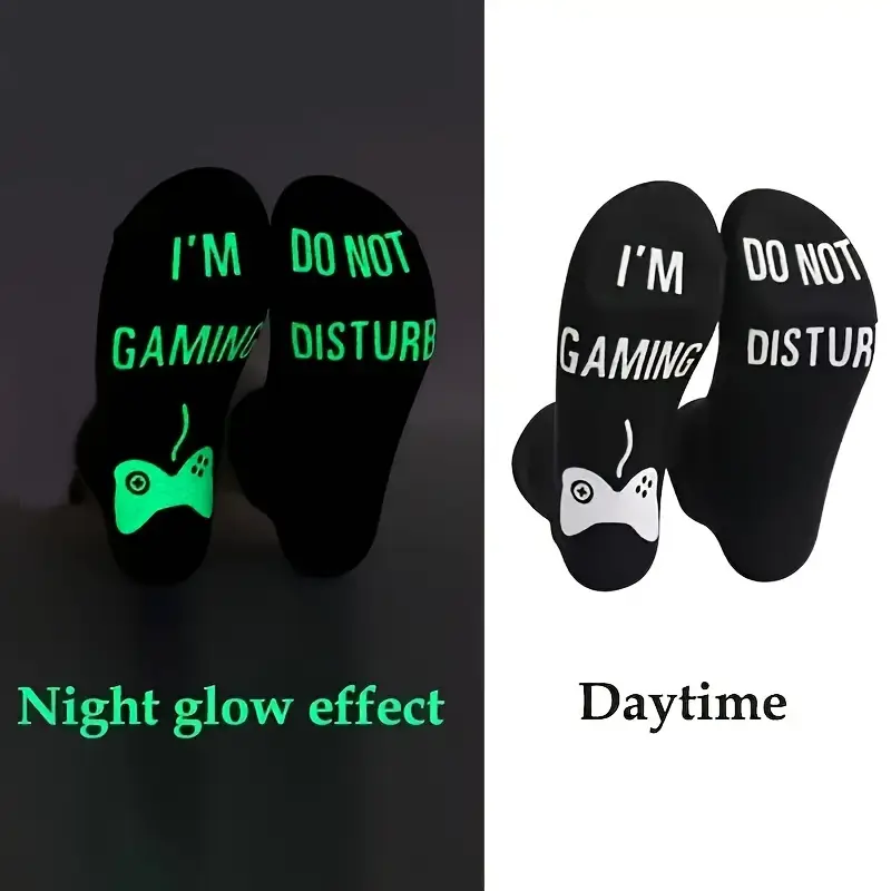 1 Pair Spring/Autumn Luminous Game Mid-Calf Socks with the words "I'm Playing Games, Please Do Not Disturb" Soft and Elastic, Hand Wash Only, Suitable for Men and Women - Image 5