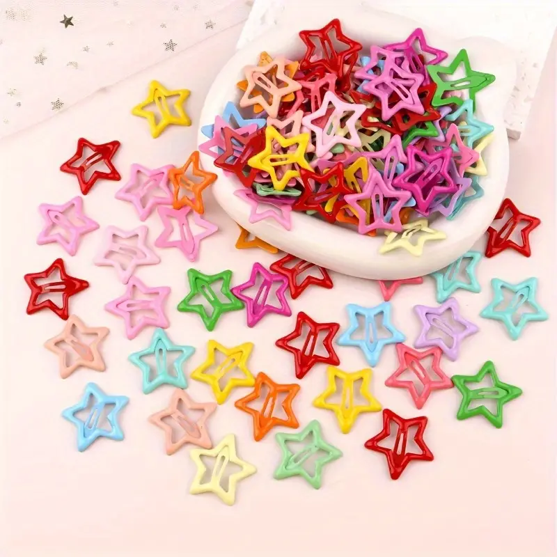 25pcs Candy Color Hollow Out Star Shaped Hair Side Clips Lovely Hair Fringe Clips for Women and Girls Daily Use