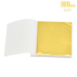 100 Pieces Imitation Golden Leaf Foil Leaf Sheets for Handicrafts, DIY Nails, Gilding Crafting, Decoration, Frames, Furniture