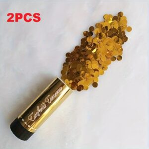 2pcs Golden Confetti Poppers - Premium Metallic Paper Confetti for Weddings, Birthdays, Graduations, Vibrant Golden Party Decorations with Elegant Script Design, Celebration Accessories, Festive Atmosphere Enhancer, Decorative Pyrotechnics