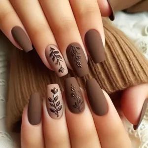 24pcs Autumn-Winter Ballet Dry Flower Nail Tips Set with Jelly Glue & Friction Strip, Women's Daily Nail Art, Mixed Color, Short Length, Matte Finish, Floral Pattern