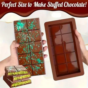 BPA-Free 1Pcs Chocolate Bar Mold - Reusable, Non-Stick Candy Mold for Stuffed Chocolates, 10-Cavity for Knafeh Pistachio Bars