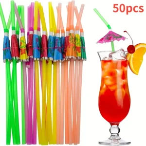 50pcs Umbrella Drink Straws Assorted Colors, Fancy Mini Paper Umbrella Drink for Milkshake, Juice