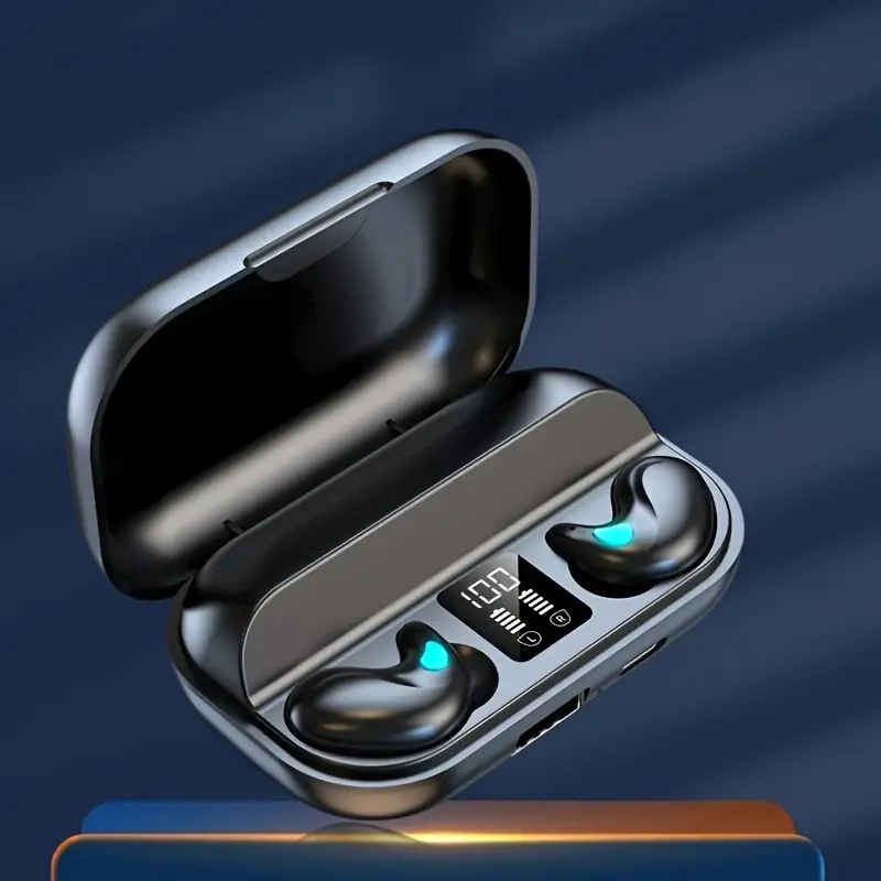 Invisible Earbuds Bluetooth Wireless Headphones with Charging Case Black Chipset