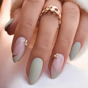 24Pcs Grey Pinkish Almond Shape Press On Nails Press On Nails Chrome Metallic Streak Art Press On Nails Handmade Spring Nail Decoration For Women And Girls