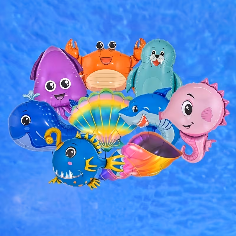 9pcs of Large Marine Animal Balloons Shells, Octopus, Crab, Sea Lion, Shark, Whale, Lantern Fish, Seahorse Underwater Animal Theme Birthday Party Decoration Arrangement - Image 7
