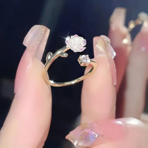 Chic Wrap Ring Dainty Rose Design Paved Shining Zirconia Symbol of Beauty Perfect Gift for Female Adjustable Ring
