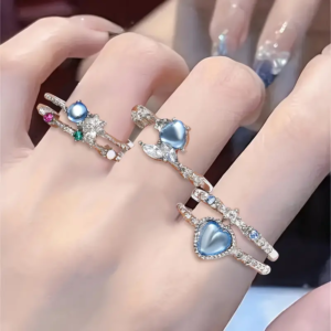 3pcs/Set Exquisite Elegant Sweet Style Heart & Flower & Rhinestone Decor Adjustable Rings, Great Gift for Women's and Girl's