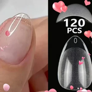 120PCS Short Almond Gel Nail Tips, Clear Fake Nails, 12 Sizes Full Cover Soft Acrylic Press - On Nail Extensions, No C Curve, DIY Manicure at Home