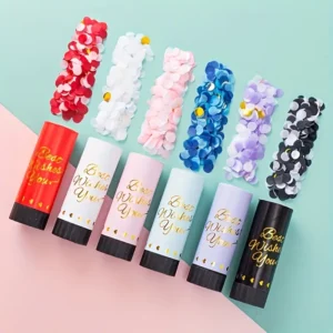Confetti Poppers Party Cannon 2pcs Small Party Poppers Confetti Cannon for Eid,Wedding, Birthday, Graduation, Baby Shower, Anniversary, New Year's Party Celebrations Supplies Paper Poppers