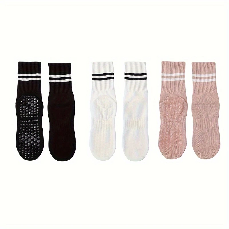 3 Pairs Pilates Socks with Grips for Women, Yoga Barre Socks, Non-Slip Socks for Workout Athletic Socks (short) - Image 2