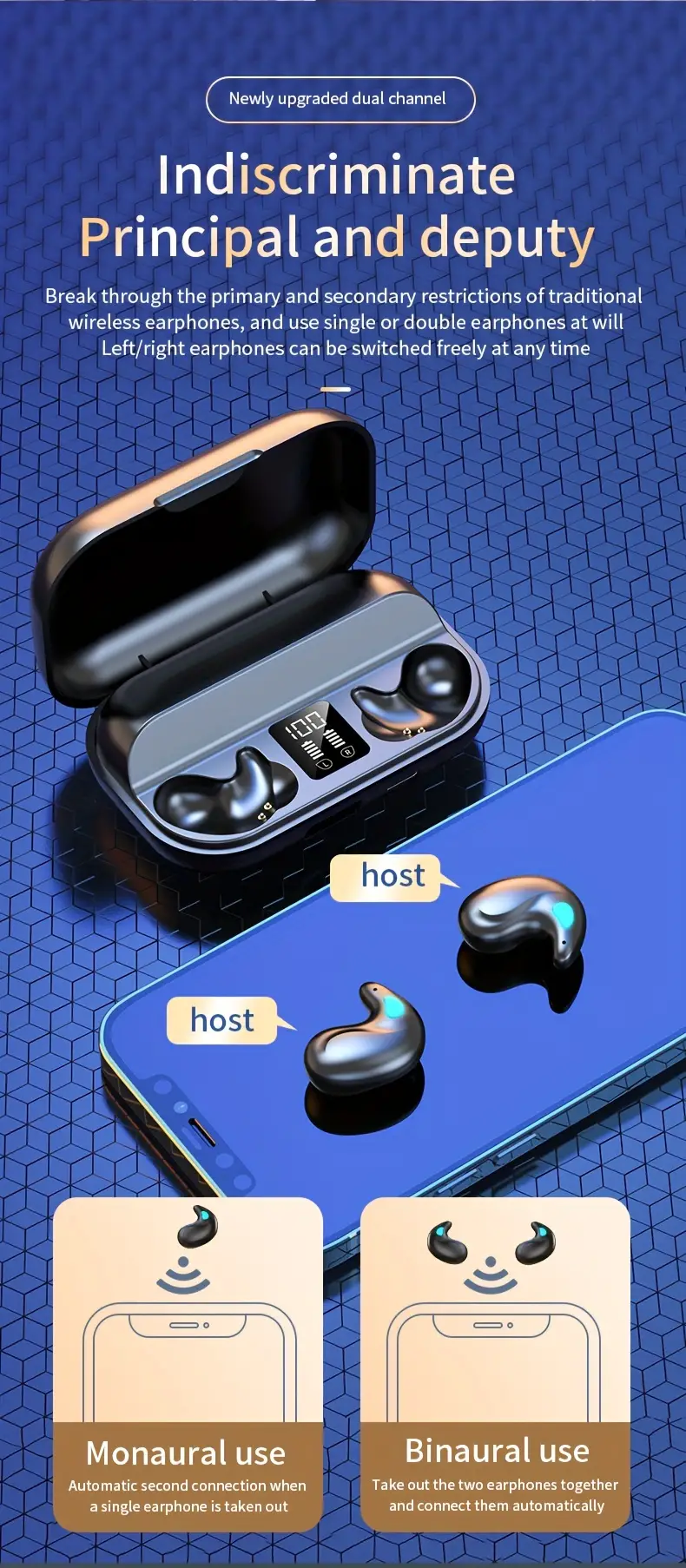 Invisible Earbuds Bluetooth Wireless Headphones with Charging Case Black Chipset - Image 4