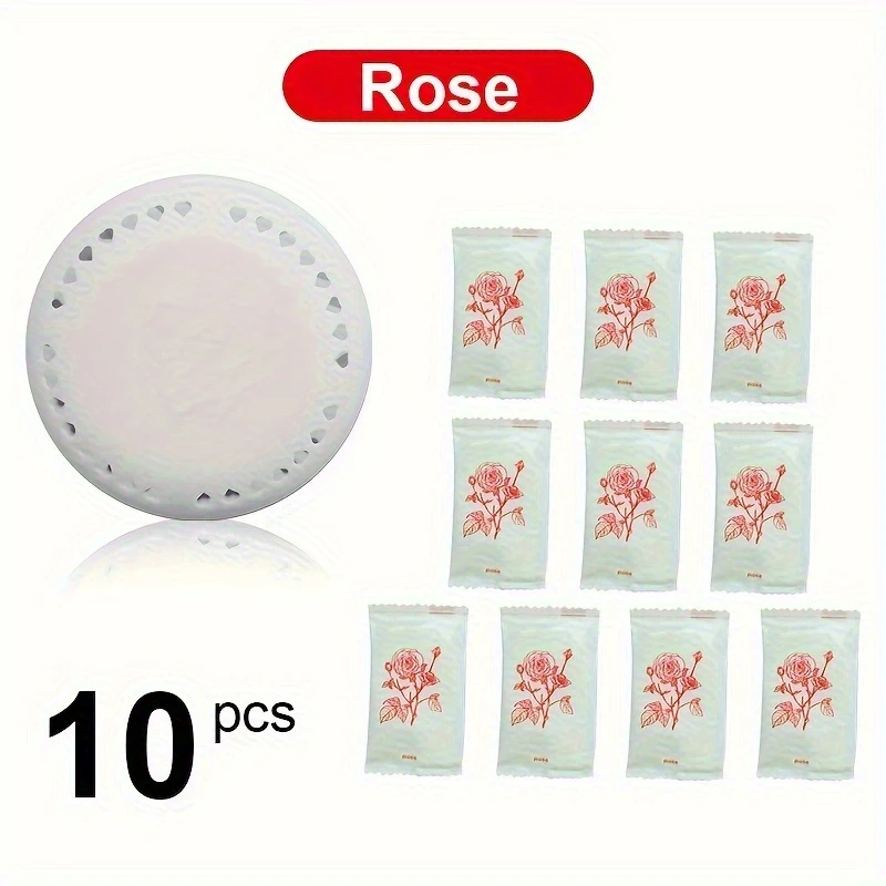 10pcs Rose Scented Air Freshener Tablets - Long-Lasting Odor Eliminator for Home, Car, Bathroom, Closet & Wardrobe - Compressed Solid Deodorizer with Extra Shell