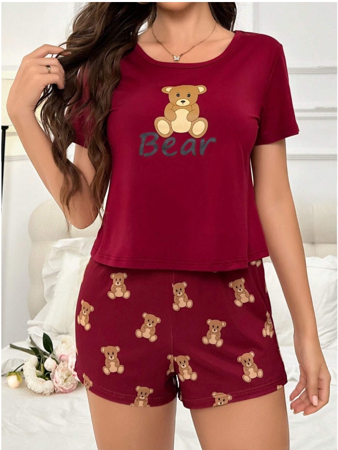 Women’s 2 Piece Pajama Set Short Sleeve Top and Shorts Soft Lounge Sleepwear Outfit for Home Travel and Daily Wear (M) - Image 7