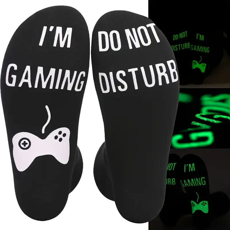 1 Pair Spring/Autumn Luminous Game Mid-Calf Socks with the words "I'm Playing Games, Please Do Not Disturb" Soft and Elastic, Hand Wash Only, Suitable for Men and Women - Image 4