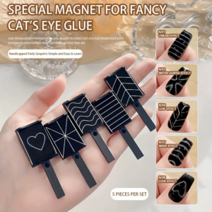 5-Piece Nail Magnet Set for Cat Eye Gel Polish, Professional Salon Quality Tools with Strong Magnetic Attraction, Heart & Wave Shaping Design Accessories Kit for Quick and Easy Nail Art.