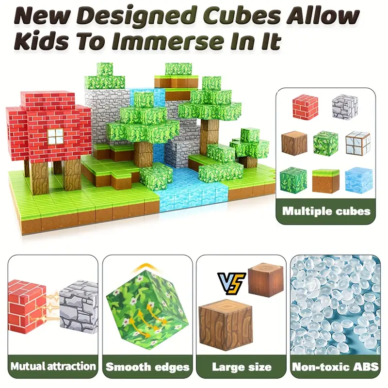 Magnetic Blocks |100PCS Magnetic Building Cube Game, Constructions Toys for Boys & Girls Age 3-4, 5 6 7 8 9 10, STEM Montessori Stacking Toy, Sensory Tiles Building Birthday for Kids - Image 5