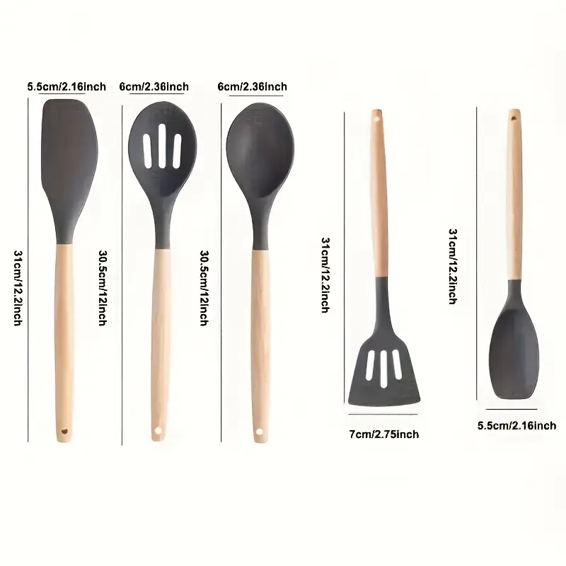 Kitchen Utensils Set, 5 Pcs Non-Stick Silicone Kitchen Cooking Utensils with Wooden Handle, Kitchen Spatula Cookware Utensils Set, Heat Resistant (Light Green) - Image 7