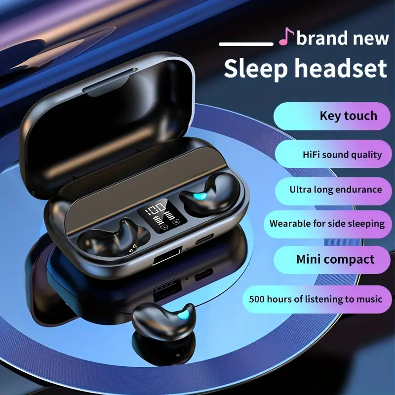 Invisible Earbuds Bluetooth Wireless Headphones with Charging Case Black Chipset - Image 12