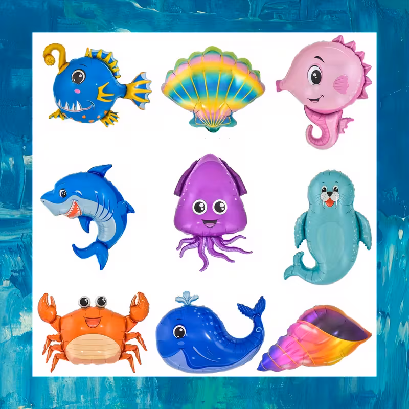 9pcs of Large Marine Animal Balloons Shells, Octopus, Crab, Sea Lion, Shark, Whale, Lantern Fish, Seahorse Underwater Animal Theme Birthday Party Decoration Arrangement - Image 6