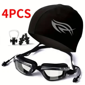 4pcs Swimming Gear Set, Including Goggles for Both Men And Women, Men'S Waterproof And Anti-Fog Goggles, Swim Cap, Nose Clip, And Earplugs. an Ideal Choice for Swimming Activities.
