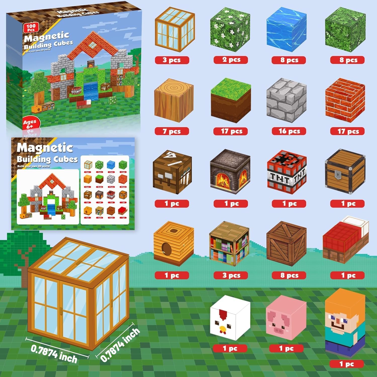 Magnetic Blocks |100PCS Magnetic Building Cube Game, Constructions Toys for Boys & Girls Age 3-4, 5 6 7 8 9 10, STEM Montessori Stacking Toy, Sensory Tiles Building Birthday for Kids - Image 6