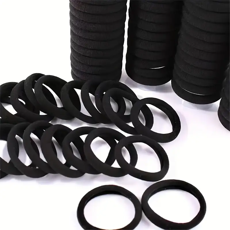 100PCS Hair Ties Black Large Stretch No Damage Ponytail Cotton Seamless Hair Ties Elastic for Women Thick Heavy Curly Hair - Image 3
