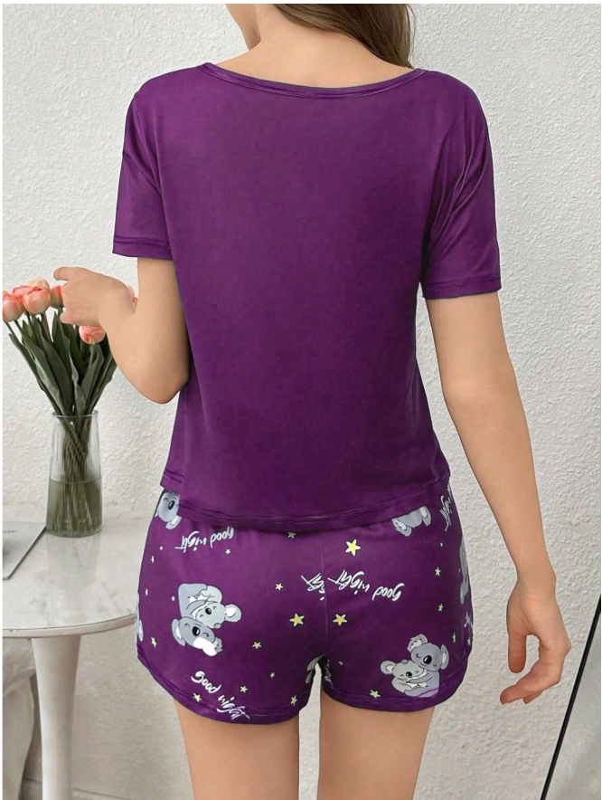 Women’s 2 Piece Pajama Set Short Sleeve Top and Shorts Soft Lounge Sleepwear Outfit for Home Travel and Daily Wear (M) - Image 7