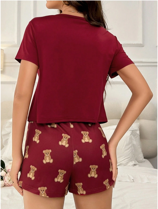 Women’s 2 Piece Pajama Set Short Sleeve Top and Shorts Soft Lounge Sleepwear Outfit for Home Travel and Daily Wear (M) - Image 6