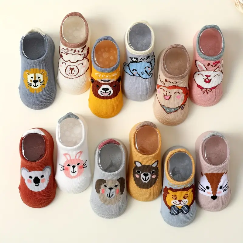 12-Pack Kids Cartoon Ankle Socks with Non-Slip Silicone - Cotton Rich Blend, Knit Fabric, All-Season Comfort for Kids, Assorted Designs - Machine Washable (1 - 3y) - Image 6