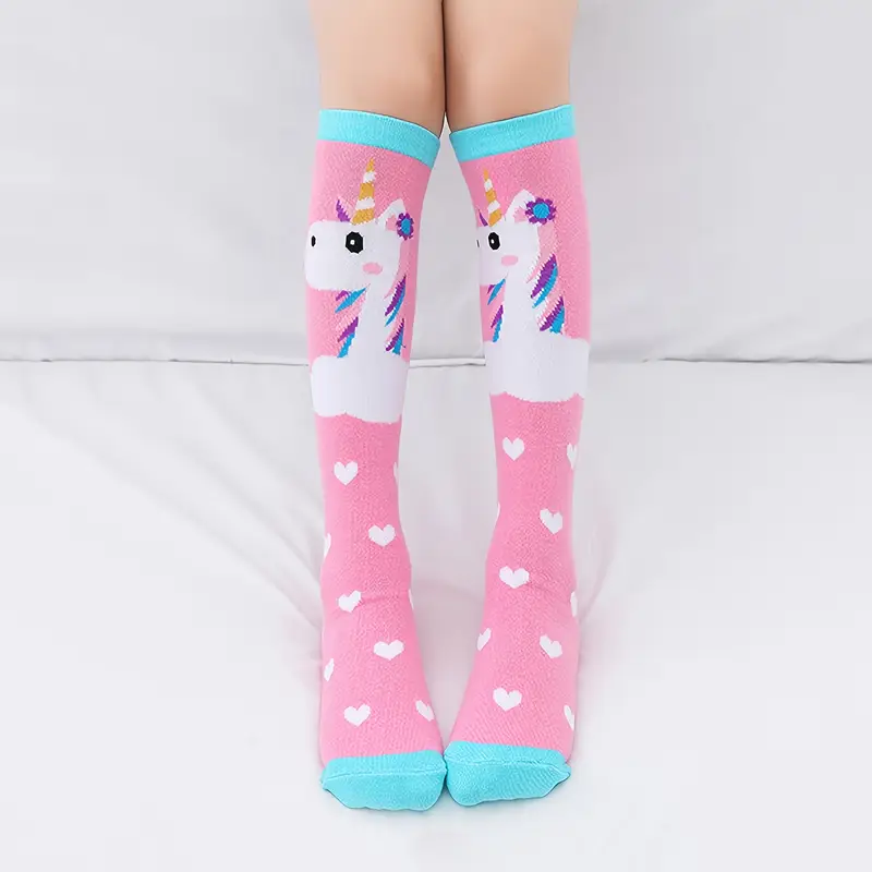 2 Pairs of Girls' Heart Cute Unicorn Knee-High Socks, Girls' Four-Season Soft and Comfortable Knee-High Calf Socks, Suitable for Casual Daily Life - Image 2