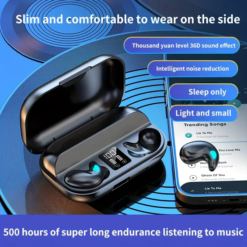 Invisible Earbuds Bluetooth Wireless Headphones with Charging Case Black Chipset - Image 11
