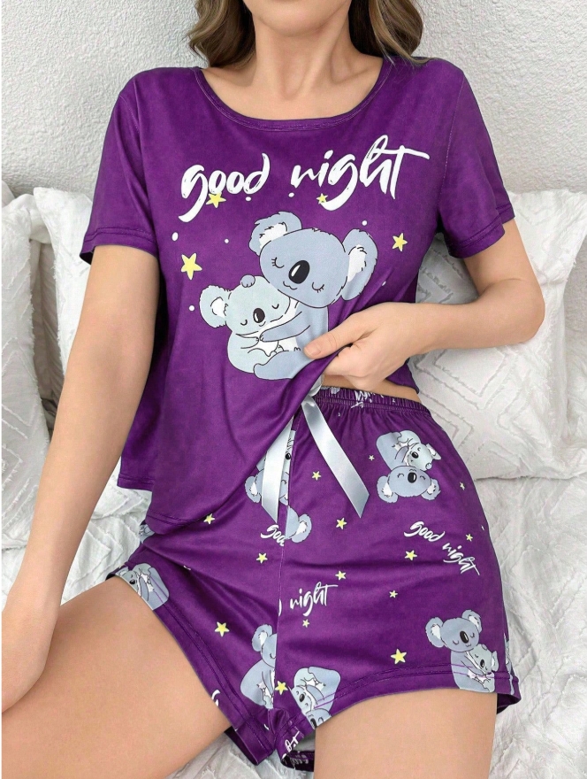 Women’s 2 Piece Pajama Set Short Sleeve Top and Shorts Soft Lounge Sleepwear Outfit for Home Travel and Daily Wear (M) - Image 6