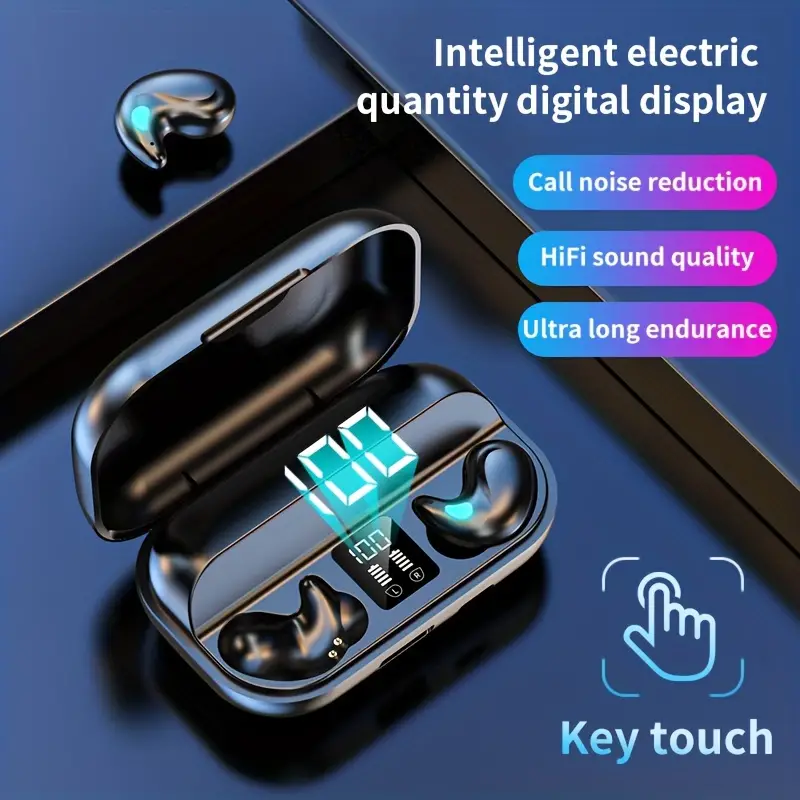 Invisible Earbuds Bluetooth Wireless Headphones with Charging Case Black Chipset - Image 10