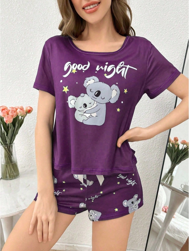 Women’s 2 Piece Pajama Set Short Sleeve Top and Shorts Soft Lounge Sleepwear Outfit for Home Travel and Daily Wear (M) - Image 5