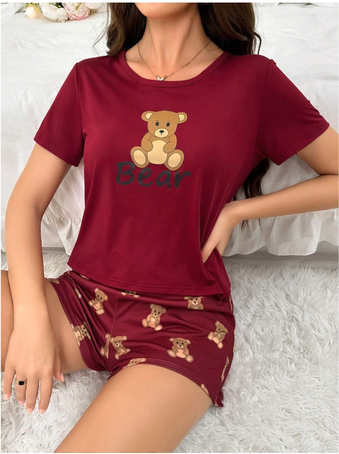 Women’s 2 Piece Pajama Set Short Sleeve Top and Shorts Soft Lounge Sleepwear Outfit for Home Travel and Daily Wear (M) - Image 4