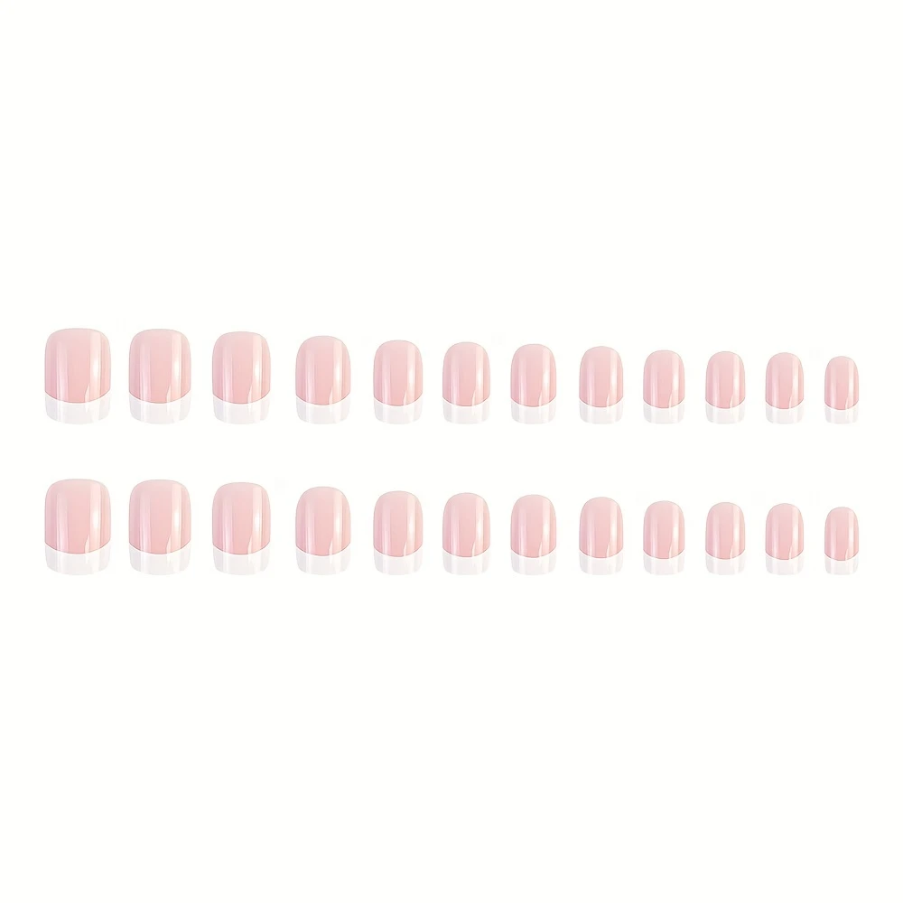 24pcs Glossy Short Square Fake Nails, Minimalist Style White French Tip Press on Nails, Full Cover Stick on Nails for Women Girls |Bride Nails |Wedding Nails - Image 5