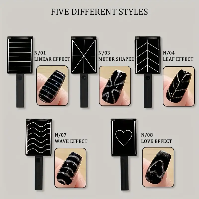 5-Piece Nail Magnet Set for Cat Eye Gel Polish, Professional Salon Quality Tools with Strong Magnetic Attraction, Heart & Wave Shaping Design Accessories Kit for Quick and Easy Nail Art. - Image 4
