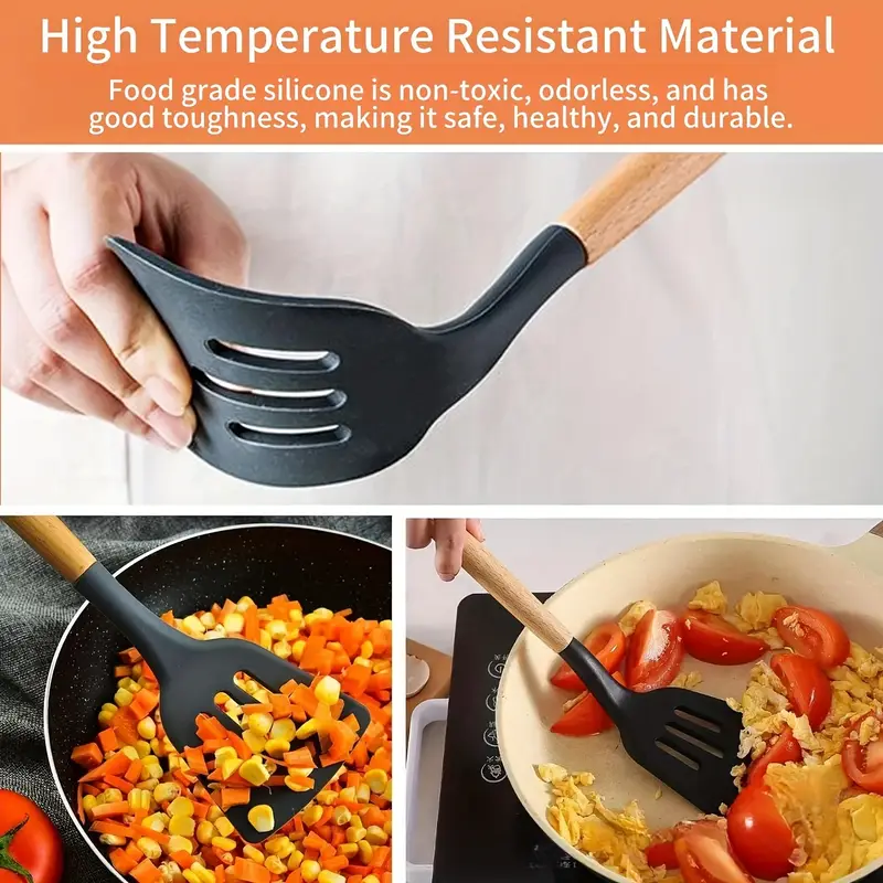 Kitchen Utensils Set, 5 Pcs Non-Stick Silicone Kitchen Cooking Utensils with Wooden Handle, Kitchen Spatula Cookware Utensils Set, Heat Resistant (Light Green) - Image 4