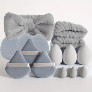 15pcs Set Dual-use Makeup Tool Set for Facial Cleansing with Sponges for Wet & Dry Use (Grey)