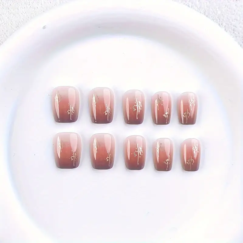24pcs Glossy Short Press on Nails Gradient Pinkish Design Blue French Style False Nails Reusable For Women - Image 2